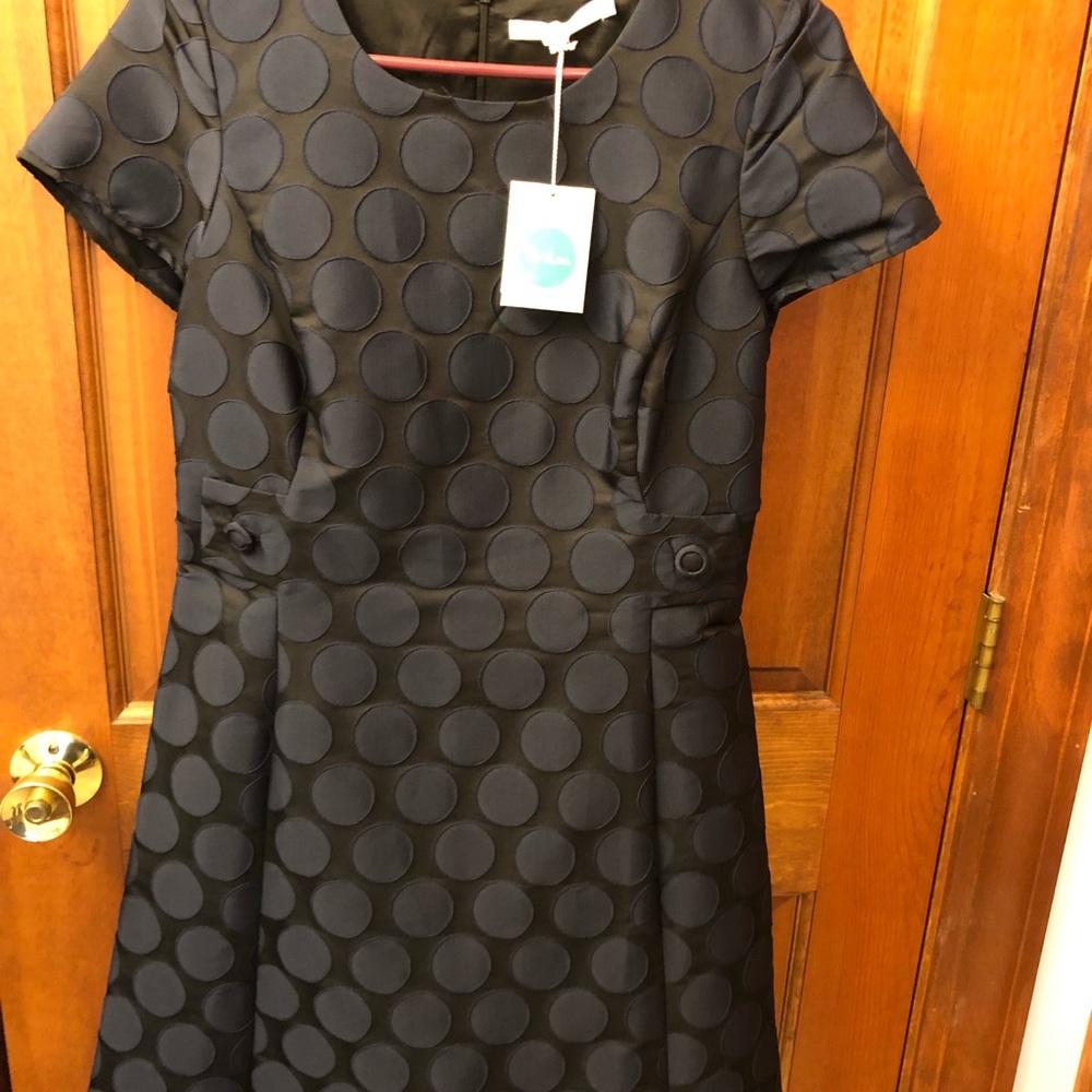 Navy blue Boden dress, banded waist.